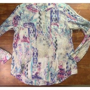 Chico's Womens Multi Tie Dye Buttons Front Shirt Pockets Size 1 Small